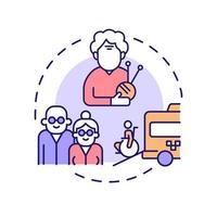 Full life at old age concept icon for light theme. Program to support senior people. Enjoying life at retirement abstract idea thin line illustration. Isolated outline drawing. Editable stroke vector