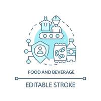 Food and beverage turquoise concept icon. Biometric technology usage abstract idea thin line illustration. Manufacturing. Isolated outline drawing. Editable stroke vector
