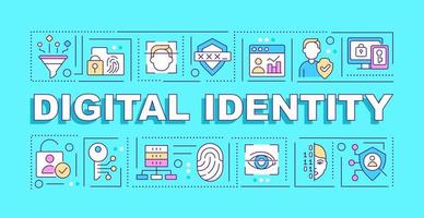 Digital identity word concepts blue banner. Personal information. Infographics with editable icons on color background. Isolated typography. Vector illustration with text