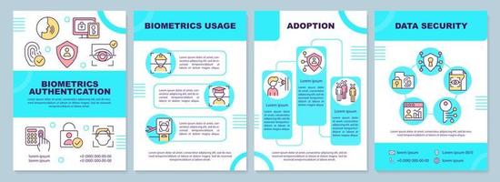 Biometrics blue brochure template. Identification technology. Leaflet design with linear icons. Editable 4 vector layouts for presentation, annual reports