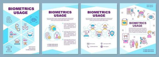 Biometrics usage blue brochure template. Identity technology. Leaflet design with linear icons. Editable 4 vector layouts for presentation, annual reports