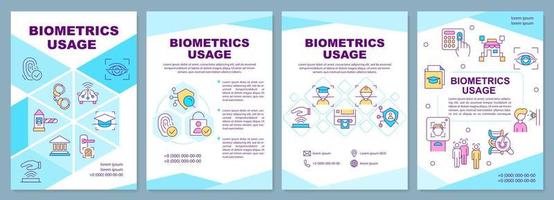 Biometrics usage blue brochure template. Identity technology. Leaflet design with linear icons. Editable 4 vector layouts for presentation, annual reports