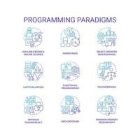 Programming paradigms blue gradient concept icons set. Coding styles idea thin line color illustrations. Advantages and disadvantages. Isolated symbols vector