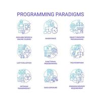 Programming paradigms blue gradient concept icons set. Coding styles idea thin line color illustrations. Advantages and disadvantages. Isolated symbols vector