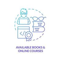 Available books and online courses blue gradient concept icon. Procedural programming benefit abstract idea thin line illustration. Easy to learn. Isolated outline drawing vector