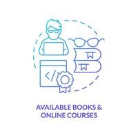 Available books and online courses blue gradient concept icon. Procedural programming benefit abstract idea thin line illustration. Easy to learn. Isolated outline drawing vector