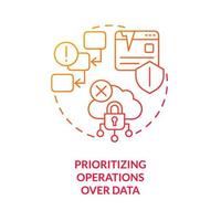 Prioritizing operations over data red gradient concept icon. Procedural programming disadvantage abstract idea thin line illustration. Isolated outline drawing vector