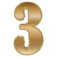 3D Rendering Metallic Number Design. Three. png