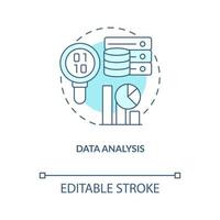 Data analysis turquoise concept icon. Digital information processing stage abstract idea thin line illustration. Isolated outline drawing. Editable stroke vector