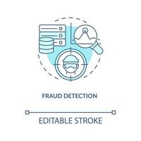 Fraud detection turquoise concept icon. AI and data science solution for business abstract idea thin line illustration. Isolated outline drawing. Editable stroke vector