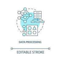 Data processing turquoise concept icon. Work with digital information stage abstract idea thin line illustration. Isolated outline drawing. Editable stroke vector