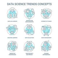 conjunto de iconos de concepto turquesa de tendencias de ciencia de datos. análisis de desarrollo de tecnología idea ilustraciones en color de línea delgada. símbolos aislados. trazo editable vector