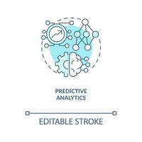 Predictive analytics turquoise concept icon. AI technology. Data science in marketing abstract idea thin line illustration. Isolated outline drawing. Editable stroke vector