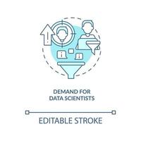 Increasing demand for data scientists turquoise concept icon. Digitization trend abstract idea thin line illustration. Isolated outline drawing. Editable stroke vector