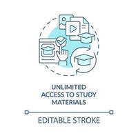 Unlimited access to study materials blue concept icon. Learning management system abstract idea thin line illustration. Isolated outline drawing. Editable stroke vector