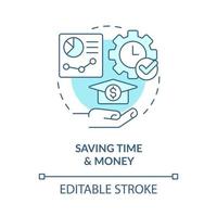 Saving time and money blue concept icon. Learning management system benefit abstract idea thin line illustration. Isolated outline drawing. Editable stroke vector