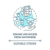 Online LMS access from anywhere blue concept icon. Learning management system feature abstract idea thin line illustration. Isolated outline drawing. Editable stroke vector