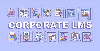 Corporate LMS word concepts purple banner. Learning management system. Infographics with editable icons on color background. Isolated typography. Vector illustration with text