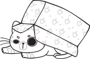 mignon chat de noël espiègle jouer avec le présent cadeau boîte contour dessin animé doodle dessiné à la main png