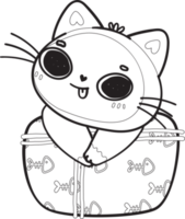 cute Christmas playful kitty cat play with present gift box outline cartoon doodle hand drawn png