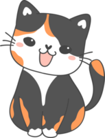 carino kawaii giocoso calicò gattino gatto cartone animato disegno scarabocchio schema png