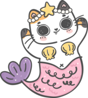 cute colourful cat mermaid character cartoon doodle drawing png