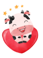 carino contento Sorridi bambino mucca ragazzo compleanno ragazzo su rosso cuore cartone animato acquerello png