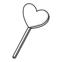 Hand drawn heart shaped sweet lollipop hard candy on a stick vector illustration.