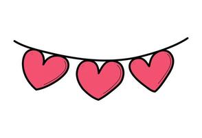 Hearts garland vector hand drawn illustration.