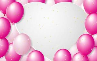 Balloons background. Festive template happy birthday, anniversary and wedding with space for text in the shape of a heart. Decorative realistic objects for the poster. Vector 3d element