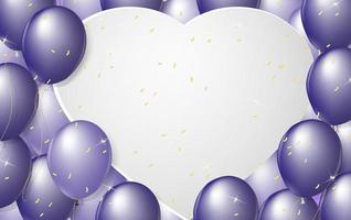 Balloons background. Festive template happy birthday, anniversary and wedding with space for text in the shape of a heart. Decorative realistic objects for the poster. Vector 3d element