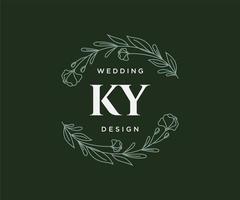 colección de logotipos de monograma de boda con letras iniciales ky, plantillas florales y minimalistas modernas dibujadas a mano para tarjetas de invitación, guardar la fecha, identidad elegante para restaurante, boutique, café en vector