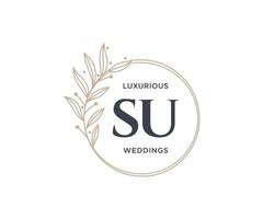 SU Initials letter Wedding monogram logos template, hand drawn modern minimalistic and floral templates for Invitation cards, Save the Date, elegant identity. vector