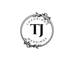 TJ Initials letter Wedding monogram logos template, hand drawn modern minimalistic and floral templates for Invitation cards, Save the Date, elegant identity. vector