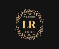 Colección de logotipos de monogramas de boda con letras iniciales lr, plantillas florales y minimalistas modernas dibujadas a mano para tarjetas de invitación, guardar la fecha, identidad elegante para restaurante, boutique, café en vector