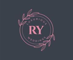 RY Initials letter Wedding monogram logos template, hand drawn modern minimalistic and floral templates for Invitation cards, Save the Date, elegant identity. vector