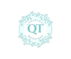 QT Initials letter Wedding monogram logos template, hand drawn modern minimalistic and floral templates for Invitation cards, Save the Date, elegant identity. vector