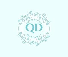 plantilla de logotipos de monograma de boda con letras iniciales qd, plantillas florales y minimalistas modernas dibujadas a mano para tarjetas de invitación, guardar la fecha, identidad elegante. vector