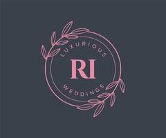 RI Initials letter Wedding monogram logos template, hand drawn modern minimalistic and floral templates for Invitation cards, Save the Date, elegant identity. vector