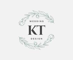 colección de logotipos de monograma de boda con letras iniciales kt, plantillas florales y minimalistas modernas dibujadas a mano para tarjetas de invitación, guardar la fecha, identidad elegante para restaurante, boutique, café en vector