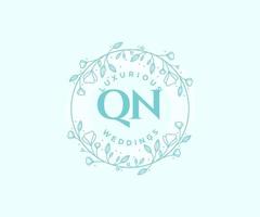 QN Initials letter Wedding monogram logos template, hand drawn modern minimalistic and floral templates for Invitation cards, Save the Date, elegant identity. vector