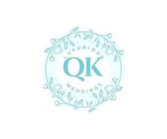 QK Initials letter Wedding monogram logos template, hand drawn modern minimalistic and floral templates for Invitation cards, Save the Date, elegant identity. vector