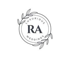 RA Initials letter Wedding monogram logos template, hand drawn modern minimalistic and floral templates for Invitation cards, Save the Date, elegant identity. vector
