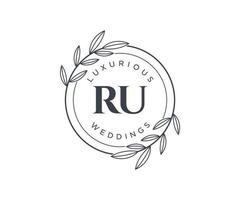 RU Initials letter Wedding monogram logos template, hand drawn modern minimalistic and floral templates for Invitation cards, Save the Date, elegant identity. vector