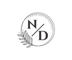 ND Initials letter Wedding monogram logos template, hand drawn modern minimalistic and floral templates for Invitation cards, Save the Date, elegant identity. vector