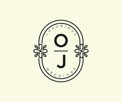 OJ Initials letter Wedding monogram logos template, hand drawn modern minimalistic and floral templates for Invitation cards, Save the Date, elegant identity. vector