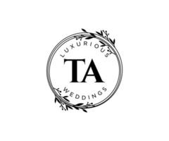 TA Initials letter Wedding monogram logos template, hand drawn modern minimalistic and floral templates for Invitation cards, Save the Date, elegant identity. vector