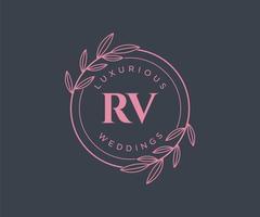 plantilla de logotipos de monograma de boda con letras iniciales rv, plantillas florales y minimalistas modernas dibujadas a mano para tarjetas de invitación, guardar la fecha, identidad elegante. vector