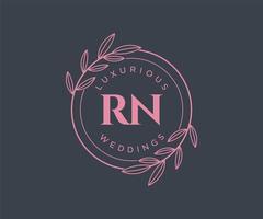 Plantilla de logotipos de monograma de boda con letras iniciales rn, plantillas florales y minimalistas modernas dibujadas a mano para tarjetas de invitación, guardar la fecha, identidad elegante. vector