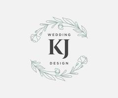 colección de logotipos de monograma de boda con letras iniciales kj, plantillas florales y minimalistas modernas dibujadas a mano para tarjetas de invitación, guardar la fecha, identidad elegante para restaurante, boutique, café en vector
